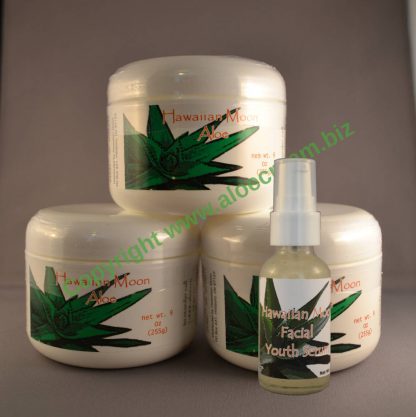 Three Hawaiian Moon 9oz jars and a free Hawaiian Moon Facial Serum